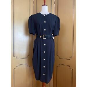 Vintage black dress with pearl buttons, size 14